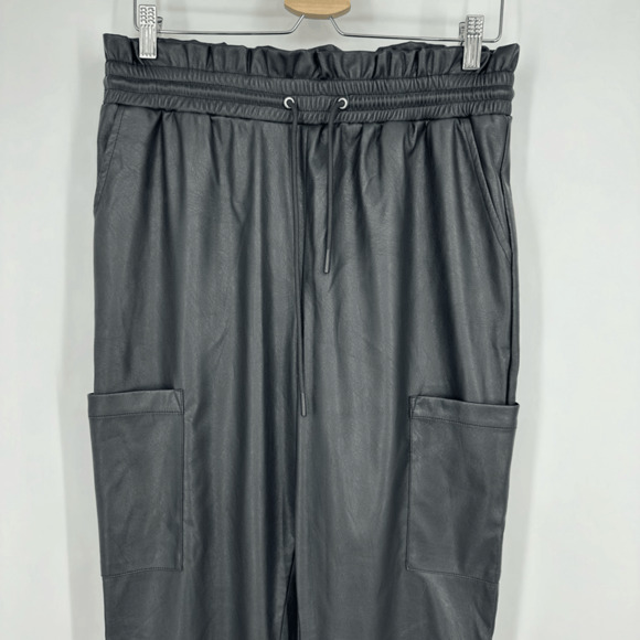 n:Philanthropy Faux Leather Morena Pants Black Paper Bag Elastic Waist Relaxed - Picture 3 of 10